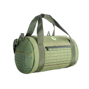 Bolsa tática verde com alça e zíper.